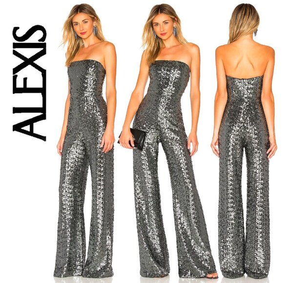 💥SEXY GLAM BOMBSHELL!💥Alexis Carleen Jumpsuit in Gunmetal Sequins